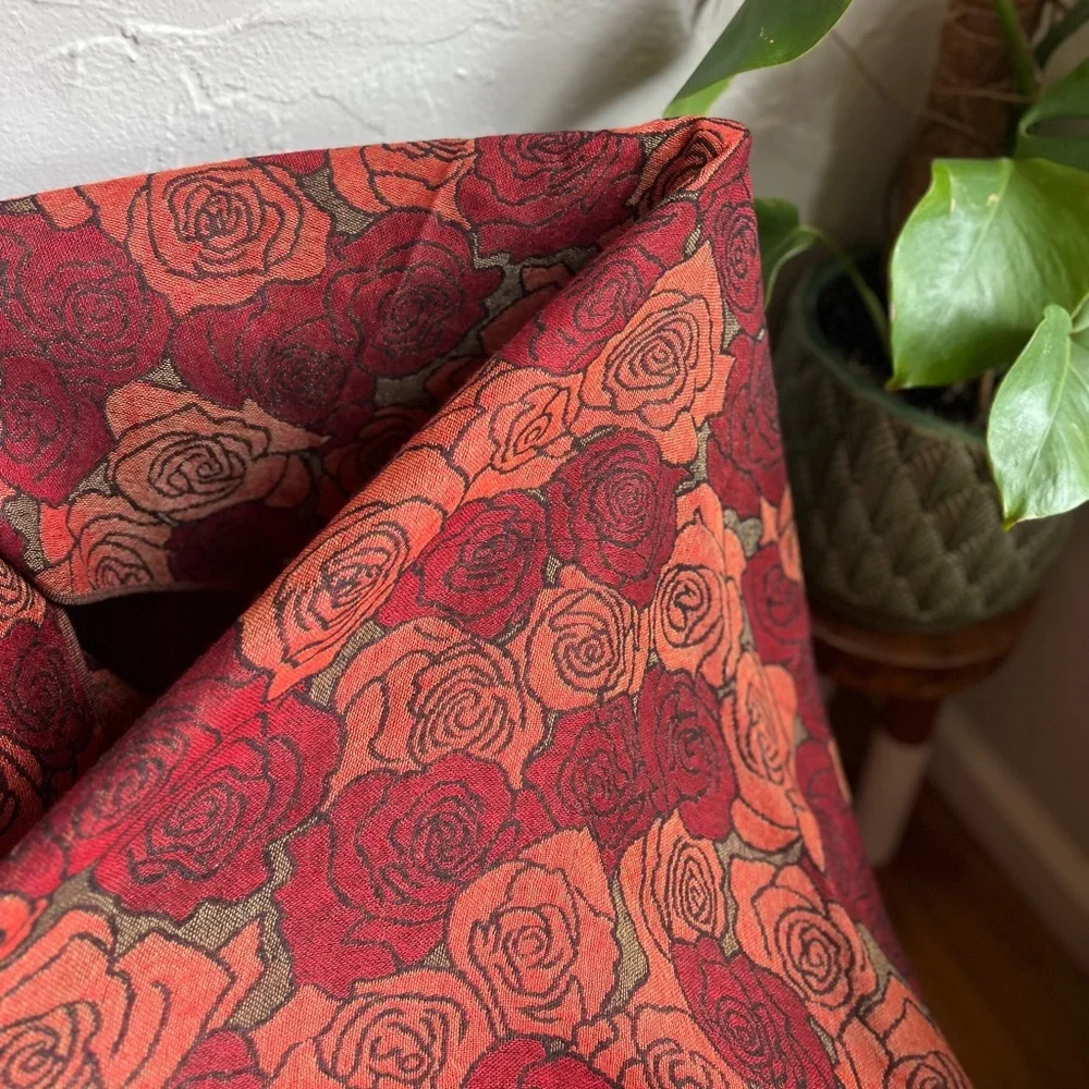 Boho Red Rose Floral Pashmina Style Shawl Scarf Jacquard Wrap